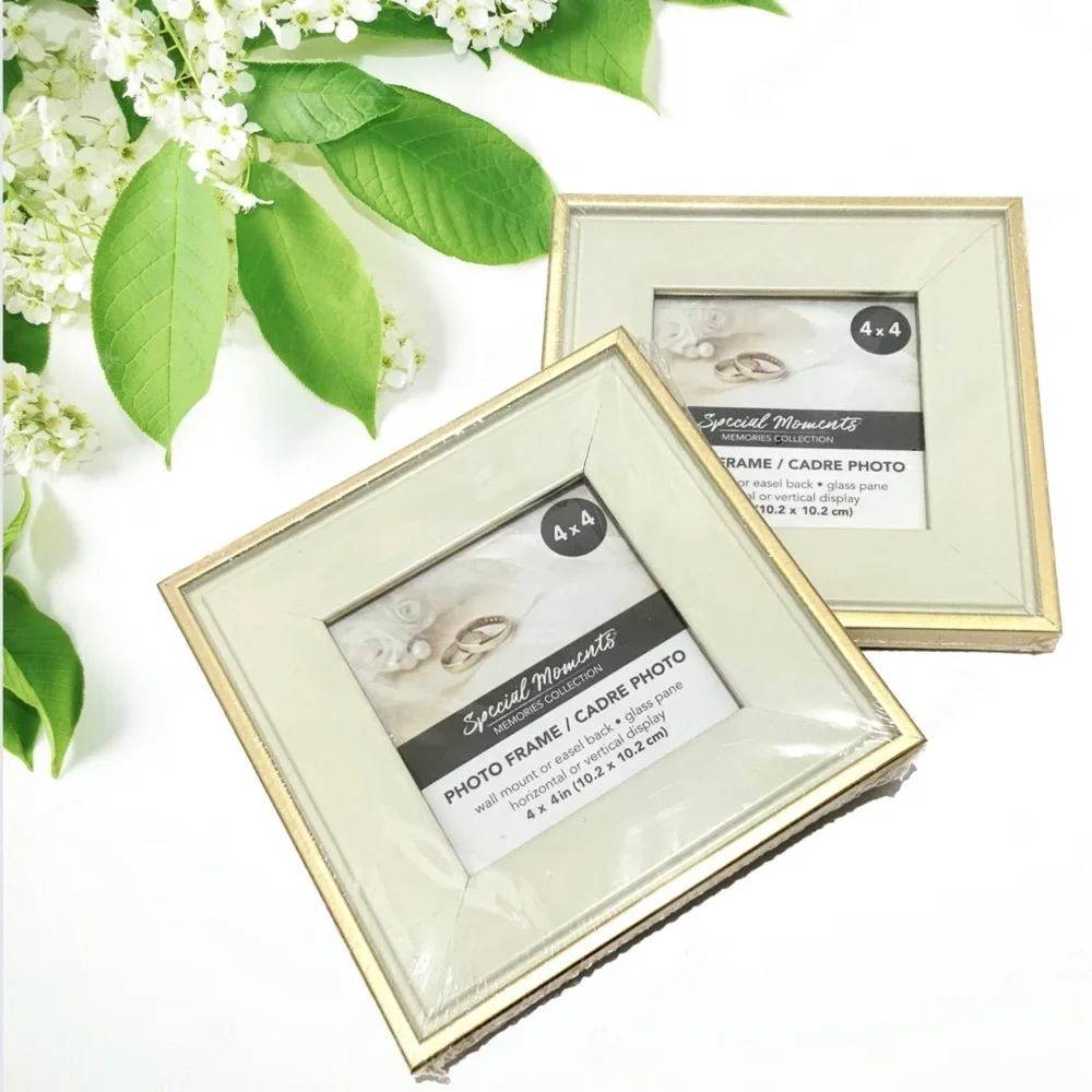 Set of 2 Picture Frames Ivory Gold Photo Frame with Mat Poster Frame 4x4 inches